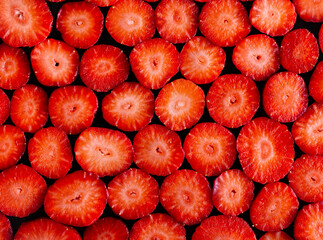 closeup of sliced red strawberries