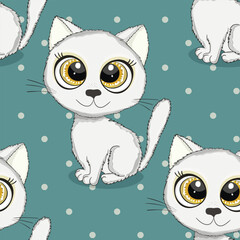 Seamless pattern with cute kitten print. Different scandy cats on color background. Scandinavian style illustration for kids. Vector illustration for fabric, textile, wallpaper, home clothing, pajama