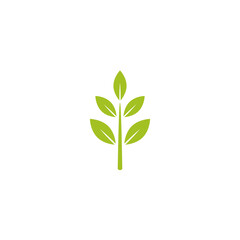 Sprig with green leaves. silhouette leaf. Icon Isolated on white. Logo for eco company