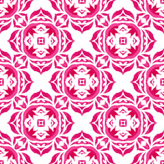 Gorgeous background vector seamless pattern. Decorative mosaic ceramic design. Wall and wallpaper decor pink azulejo.