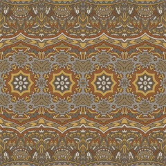 Bohemian repeat texture seamless pattern vector. Boho ornamental arabesque design for wallpaper and fabric.