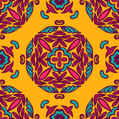 Damask vector festive yellow abstract seamless pattern