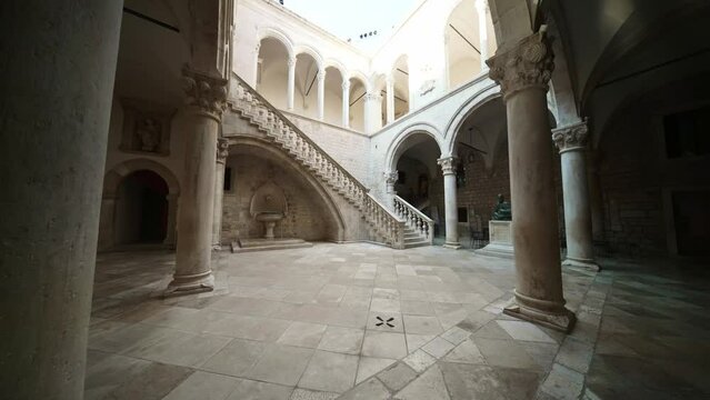 Columns in Rector's Palace. Dubrovnik Old Town, Croatia. Travel destination for tourist visiting Croatia. Europe summer tourism