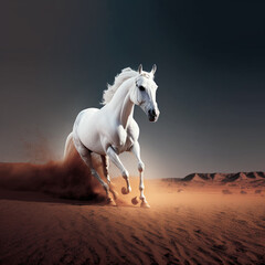 Obraz na płótnie Canvas white horse running on the sand