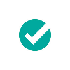 Check Mark. Valid Seal icon. blue tick in orange circle. Flat OK sticker icon. Isolated on white.