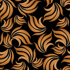 Golden floral curve element seamless pattern