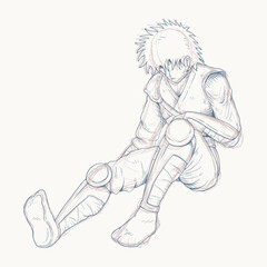 Warrior sitting on the floor