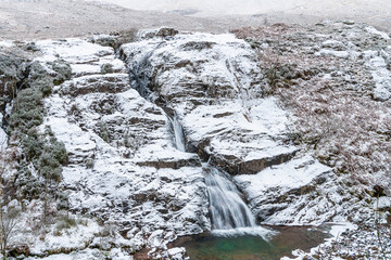 Glencoe Waterfall at the meeting of three Waters, Glen Coe, Highlands, Scotland - obrazy, fototapety, plakaty