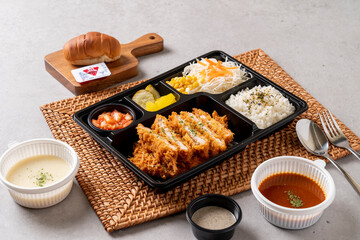 Korean food dishes Tonkatsu Lunch Box