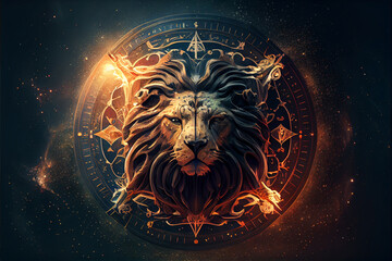 Leo zodiac sign constellation astrological concept background. image of the zodiac Leo with a symbol and star scheme. High quality ai generated illustration.