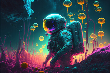 Obraz na płótnie Canvas AI psychedelic astronaut adventure - Generative AI