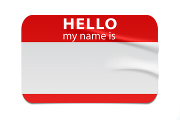 Red name tag. Hello my name is - label © ytemha34
