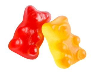Two jelly gummy bears cut out