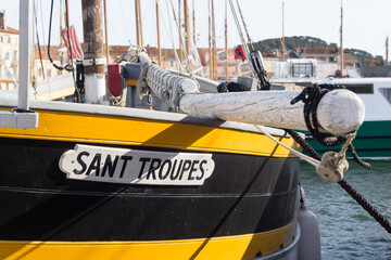 Scenic view of old fishermen boat in Saint Tropez on the french riviera