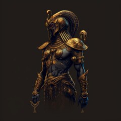 Fototapeta premium Egyption GOD gold anccentfull body black background. Generative AI