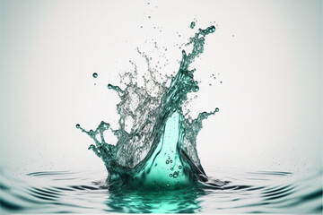 Water liquid splash isolated on white background, water wave close up background, generated ai