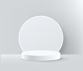 Realistic Pedestal Podium With Grey Background