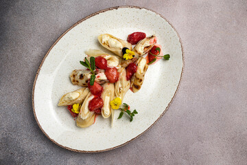 delicious pancakes with filling on a plate
