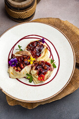 delicious pancakes with filling on a plate
