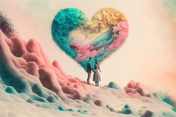 Fototapeta premium Valentine's Day illustration of heart in pastel colors generative ai