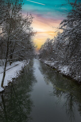 Winter landscape with snow. Beautiful park with trees - Straznice - Czech Republic