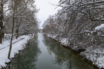 Winter landscape with snow. Beautiful park with trees - Straznice - Czech Republic