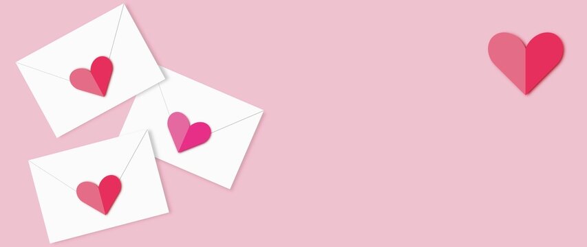 Banner walentynkowy, nagł&oacute;wek do walentynkowych ogłoszeń, mail dla zakochanych, powiadomienie o miłości, list w kopercie z serduszkiem, walentynkowa grafika