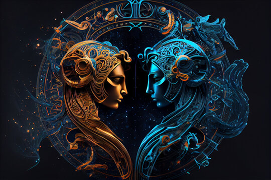 Gemini Zodiac Sign astrological constellation twins. Horoscope sign gemini.  Ai generated illustration. Illustration Stock | Adobe Stock