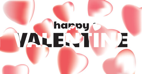 Futuristic valentine background with blury 3d hearts. Vector illustration. Cute love banner or greeting card. Place for text