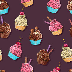 Seamless vector pattern. Food, tasty, sweet. Cake, sweets, sweets. bright background