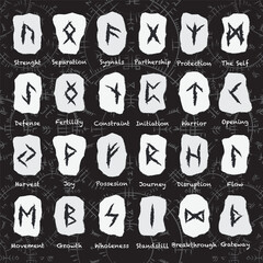 Viking runes white grunge stones background