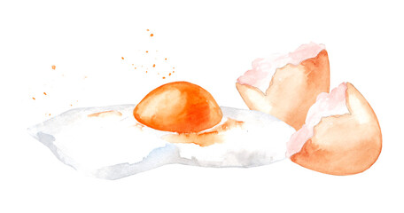 Chicken eggs. Ingredient for baking and cooking. watercolor hand drawn illustration