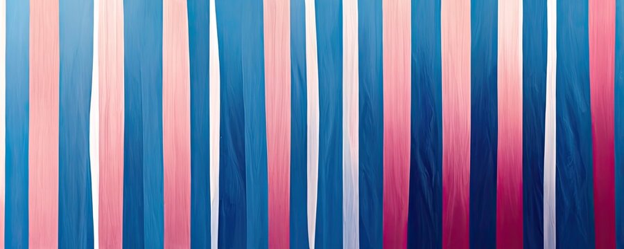Striped banner with pink, blue and white lines, pattern of vertical parallel lines background, generative ai
