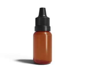 Blank amber plastic dropper bottle isolated on transparent background, prepared for mockup, 3D render.