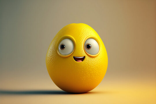 Lemon smiling cute cartoon character .AI generated.