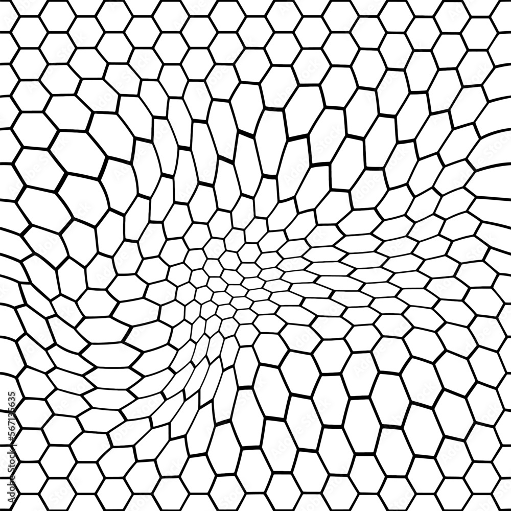 Poster Vector Seamless Pattern with Wavy Hexagon Cells. Abstract Hexagonal Net Texture. Creative Minimalist Background for Packaging Design and Advertisement