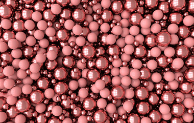 Abstract 3d rendering geometric background with pink metallic spheres