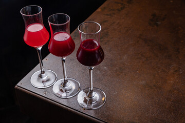 Beautiful and delicious alcoholic cocktails prepared at the bar by the bartender
