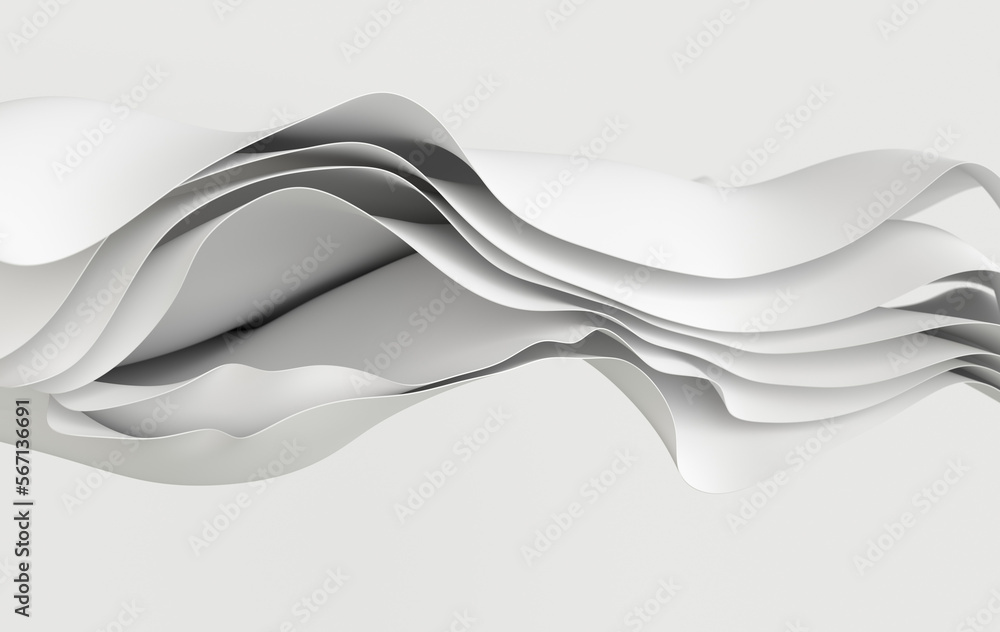 Poster white paper or cotton fabric 3d rendering background with waves and curves. dynamic wallpaper