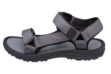 Men's gray summer sandals with straps, on a white background, isolate