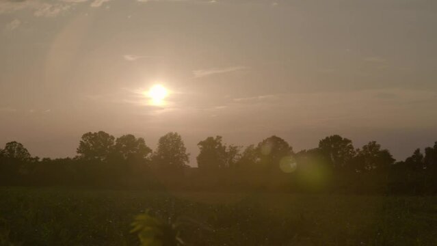 Pan Across Farmland Sunset