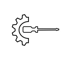 Screwdriver and gear. screwdriver with repair tools sign on white background, icon for mobile, web design. vector graphics
