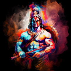 colorful portrait of Indian hindu God Ram Shri Ram Siya Ram Rama Ramayana, generative AI - obrazy, fototapety, plakaty