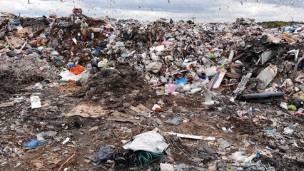 Large landfill near the metropolis. View from the drone.
