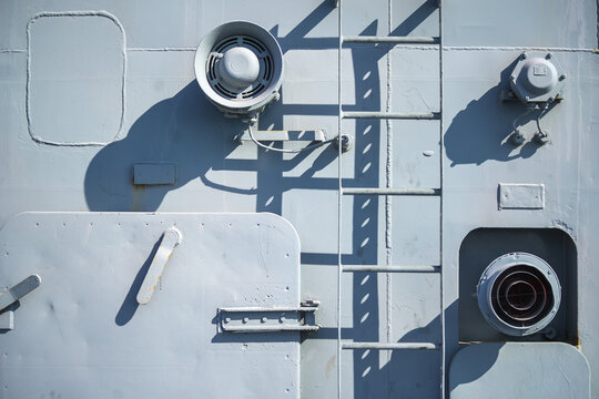 Loudspeaker on a wall of a military ship