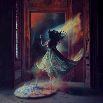 surreal abstract art of a woman disintegrating