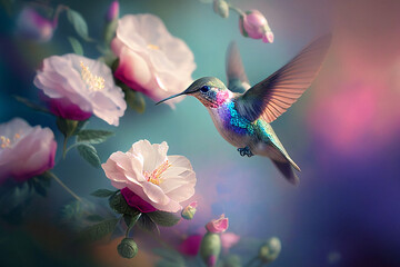 Hummingbird in Flight - Generative Ai - obrazy, fototapety, plakaty