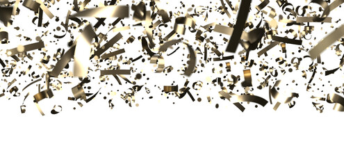 Golden serpentine confetti on transparent background. luxury isolated