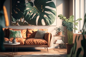 Modern living room home decor, interior design, generative AI