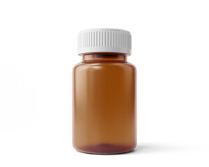 Blank amber medicine plastic bottle  isolated on transparent background, prepared for mockup, 3D render.
